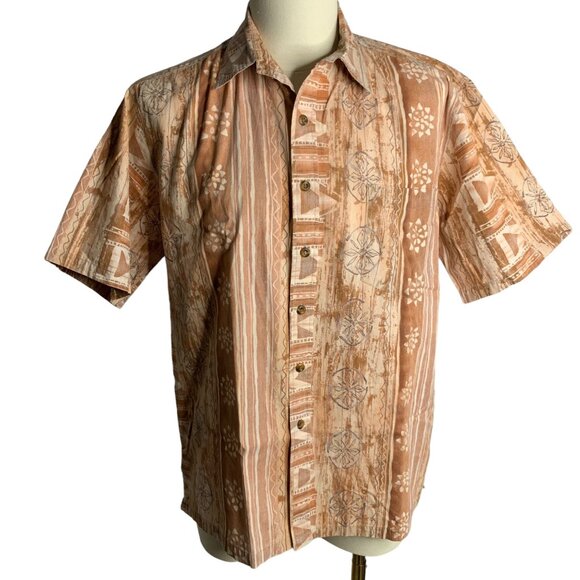 Cooke Street Reverse Print Hawaiian Shirt L Brown Floral Short Sleeve Pocket - Picture 1 of 6